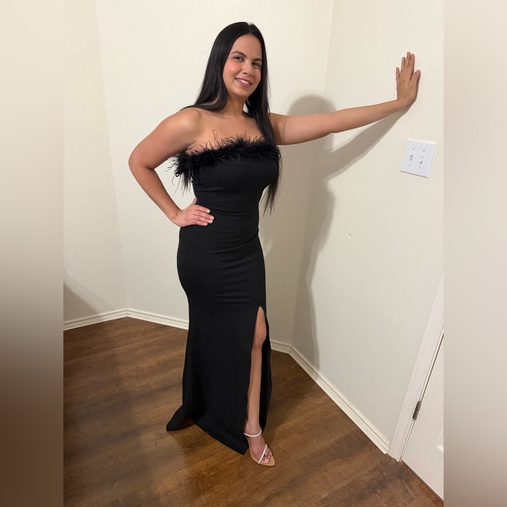 Fashion Nova Black Strapless Dress with Feather Accent - Picture 8 of 10